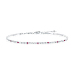Sterling Silver, Round CZ Tennis Anklet - Ruby