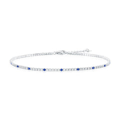 Sterling Silver Round CZ and Sapphire Anklet
