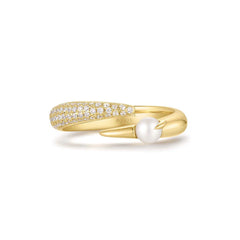 Gold Sparkle Pearl Crossover Adjustable Ring