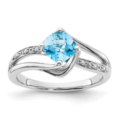 Sterling Silver Blue Topaz and Diamond Ring