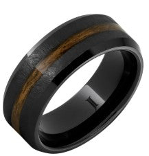 Barrel Aged™ Black Diamond Ceramic™ Ring with Bourbon Wood Inlay and Grain Finish