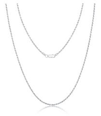 Sterling Silver 1.4mm Rhodium Rope Chain - Rhodium Plated