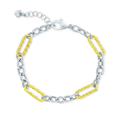 Sterling Silver, Alternating Paperclip & Oval Bracelet - Two-Tone