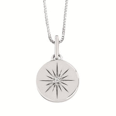 Diamond Circle Disc Pendant In Sterling Silver With 18" Chain