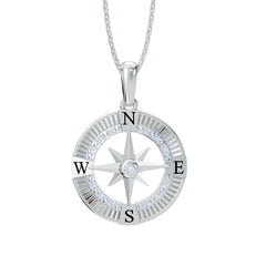 0.05 Ctw Diamond Compass Pendant In Sterling Silver With 18" Chain