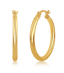 Sterling Silver 3x30mm High-Polished Hoop Earrings - Gold Plated
