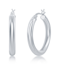 Sterling Silver 4x30mm High-Polished Hoop Earrings