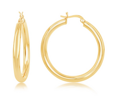 Sterling Silver 4x40mm High-Polished Hoop Earrings - Gold Plated