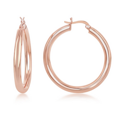 Sterling Silver, 4x40mm High-Polished Hoop Earrings - Rose Gold Plated