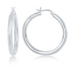 Sterling Silver, 4x40mm High-Polished Hoop Earrings