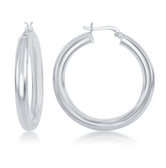 Sterling Silver 5x40mm High-Polished Hoop Earrings