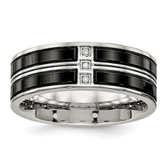 Stainless Steel Polished Black IP-plated with CZ 8mm Band