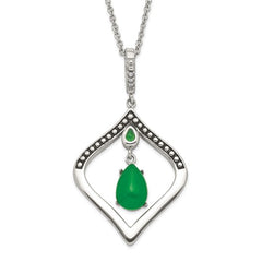 Stainless Steel Polished and Antiqued Synthetic Dyed Jade and CZ with 2in ext. Necklace