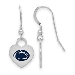 Sterling Silver Rhodium-Plated Penn State Enameled Heart Dangle Earrings
