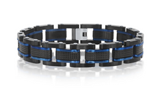 Stainless Steel Textured Link Bracelet - Black & Blue