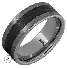 Rugged Tungsten™ Ring With Bark Carved Black Ceramic Inlay and Stone Finish