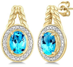 Gold Vermeil Oval Shape Gemstone & Diamond Earrings