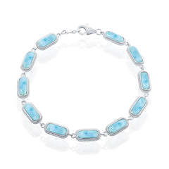 Sterling Silver, Oval Larimar Linked Bracelet