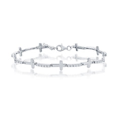 Sterling Silver, Sideways Cross & CZ Bracelet