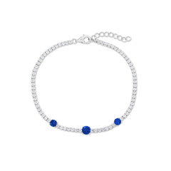 Sterling Silver, Round CZ Tennis Bracelet - Sapphire CZ