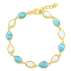 Sterling Silver, Alternating MOP & Larimar Pear shaped Bracelet - Gold Plated