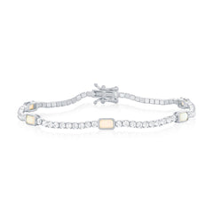 Sterling Silver, Rectangle Opal & CZ Bracelet