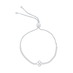 Sterling Silver Flower and Mother of Pearl Center and CZ Bolo Bracelet