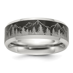 Chisel Titanium w/ Brushed Center Laser Design Mountains 8mm Band