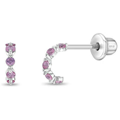 Tiny Pink CZ Hugger Kids Earrings
