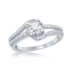 Sterling Silver, Round Double Band CZ Engagement Ring