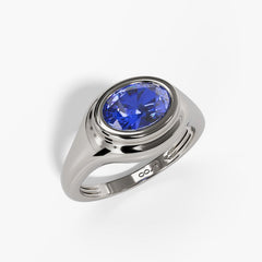 10k White Gold Oval-cut Bezel Birthstone Blue Sapphire Ring