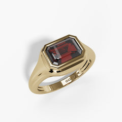10k Yellow Gold Emerald-cut Bezel Birthstone Garnet Ring