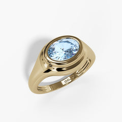 10k Yellow Gold Oval-cut Bezel Birthstone Aquamarine Ring