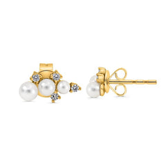 14k Yellow Gold Pearl and Diamond Earrings 8 RD - 0.08 6 Pearl - 0.18