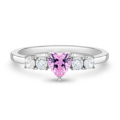 Heart Solitaire Birthstone Girls Ring Oct