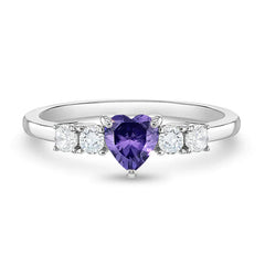 Heart Solitaire Birthstone Girls Ring Feb