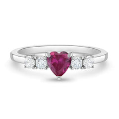 Heart Solitaire Birthstone Girls Ring Jul